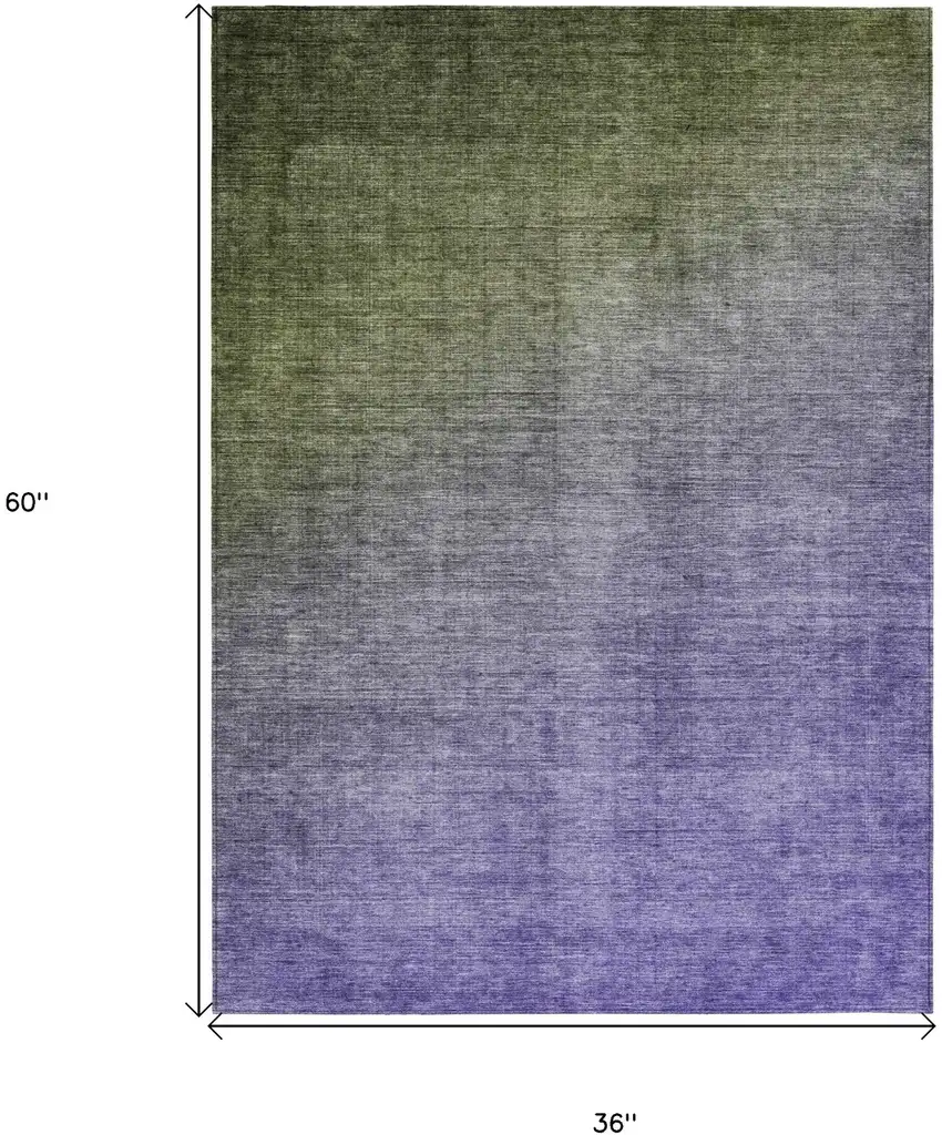 3' X 5' Olive Green and Purple Ombre Washable Non Skid Indoor Outdoor Area Rug Photo 3