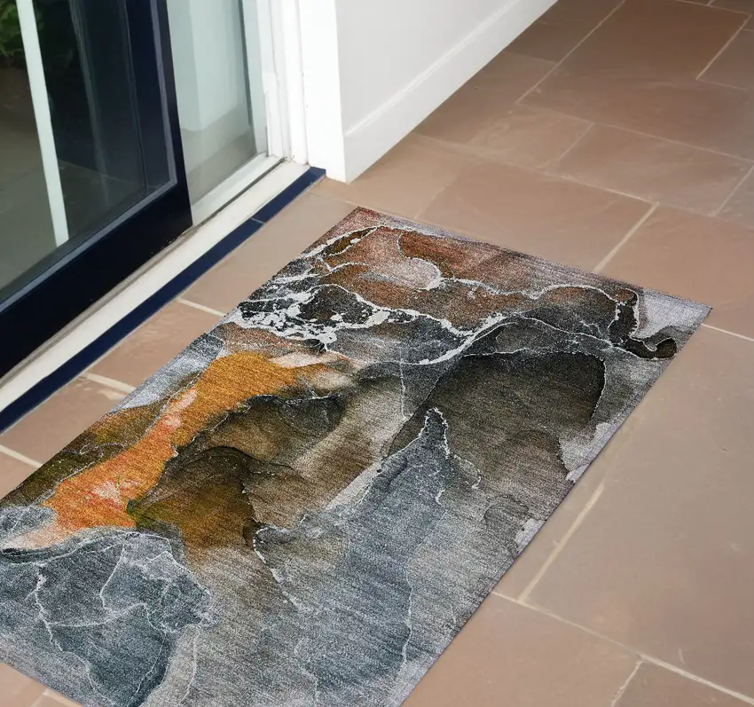 3' X 4' Orange Abstract Washable Non Skid Indoor Outdoor Area Rug Photo 1