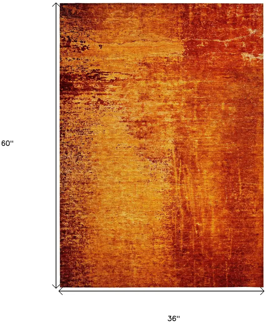 Orange Abstract Washable Non Skid Indoor Outdoor Area Rug Photo 3
