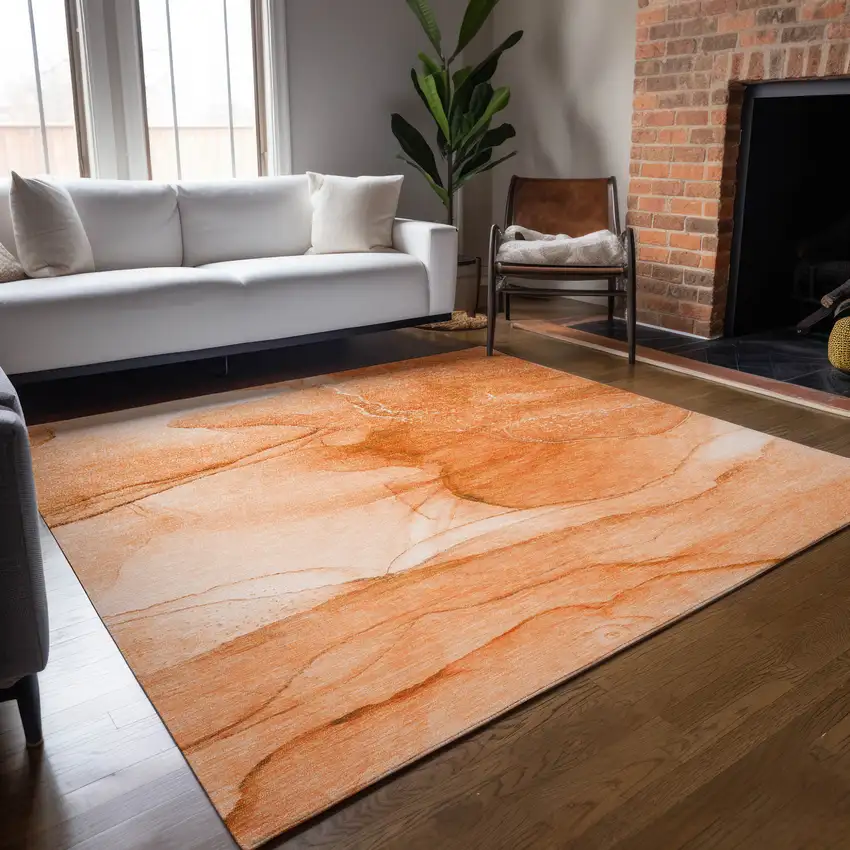 Orange Abstract Washable Non Skid Indoor Outdoor Area Rug Photo 9
