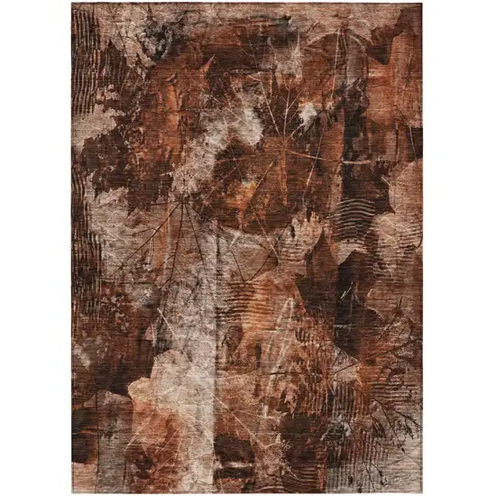 Orange Floral Washable Non Skid Indoor Outdoor Area Rug Photo 2