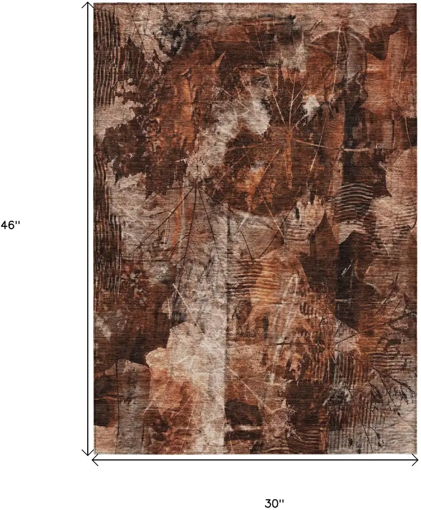 Orange Floral Washable Non Skid Indoor Outdoor Area Rug Photo 3
