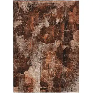 Photo of 3' X 5' Orange Floral Washable Non Skid Indoor Outdoor Area Rug