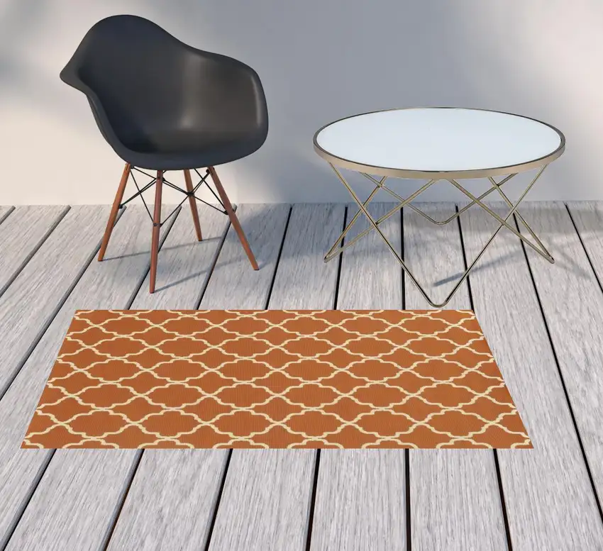 3' X 5' Orange Geometric Stain Resistant Indoor Outdoor Area Rug Photo 2