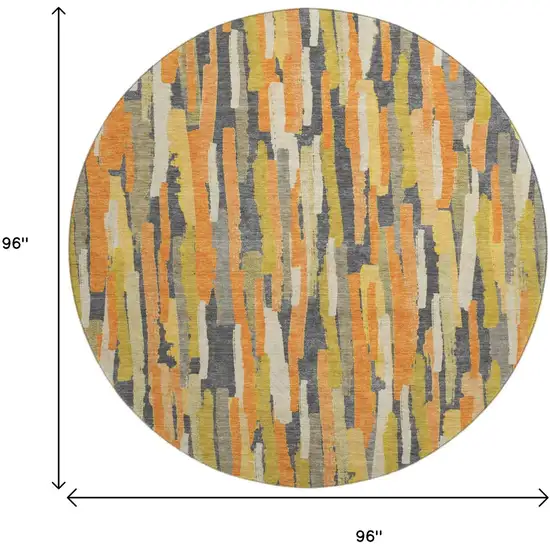 8' X 8' Orange Gold And Ivory Striped Washable Round Rug With UV Protection Photo 8