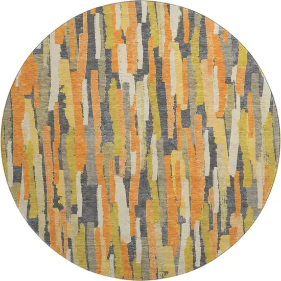8' X 8' Orange Gold And Ivory Striped Washable Round Rug With UV Protection Photo 1