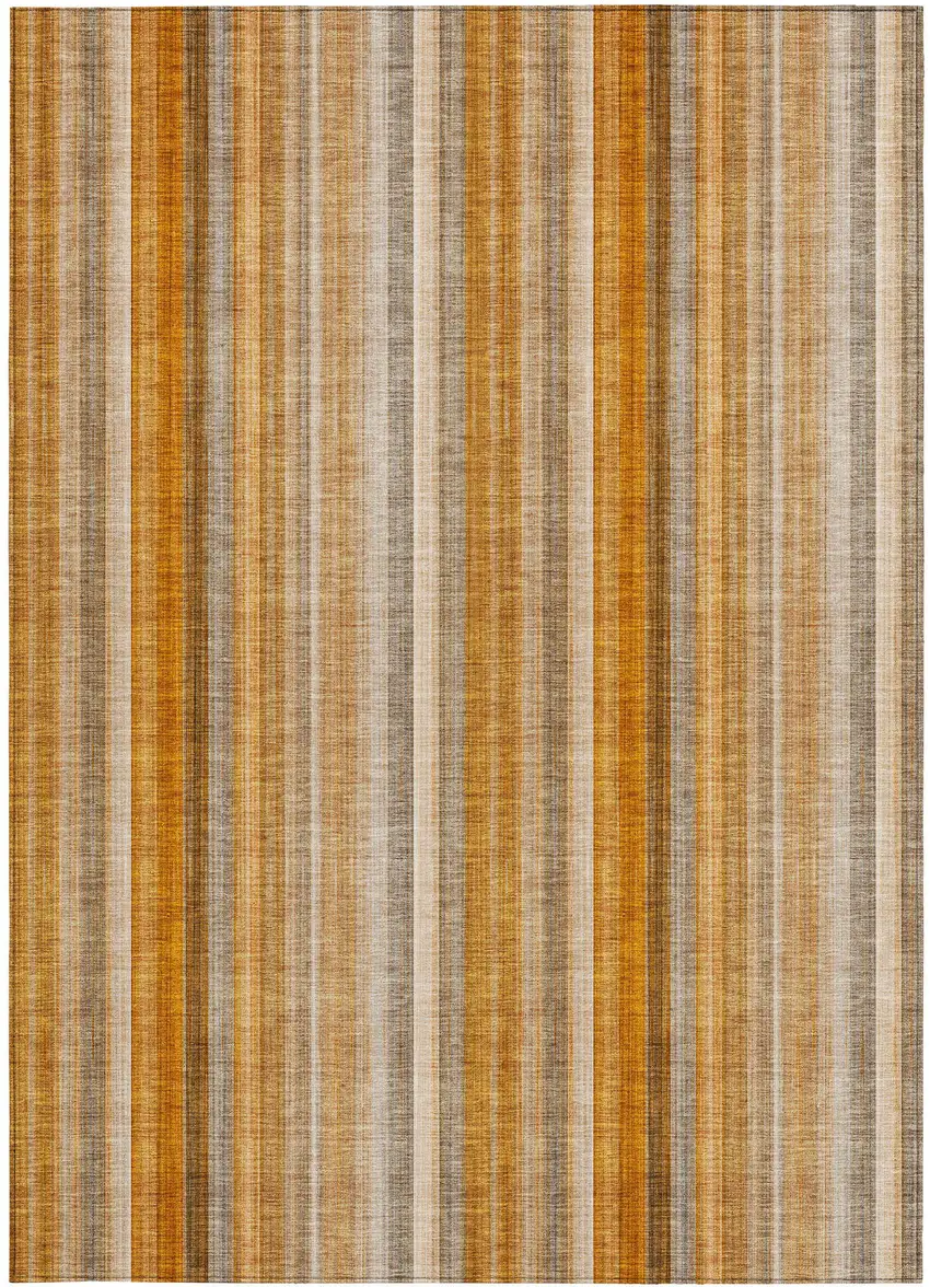 3' X 4' Orange Ivory and Gray Striped Washable Non Skid Indoor Outdoor Area Rug Photo 5