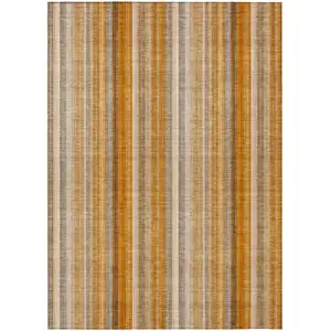 Photo of 3' X 4' Orange Ivory and Gray Striped Washable Non Skid Indoor Outdoor Area Rug