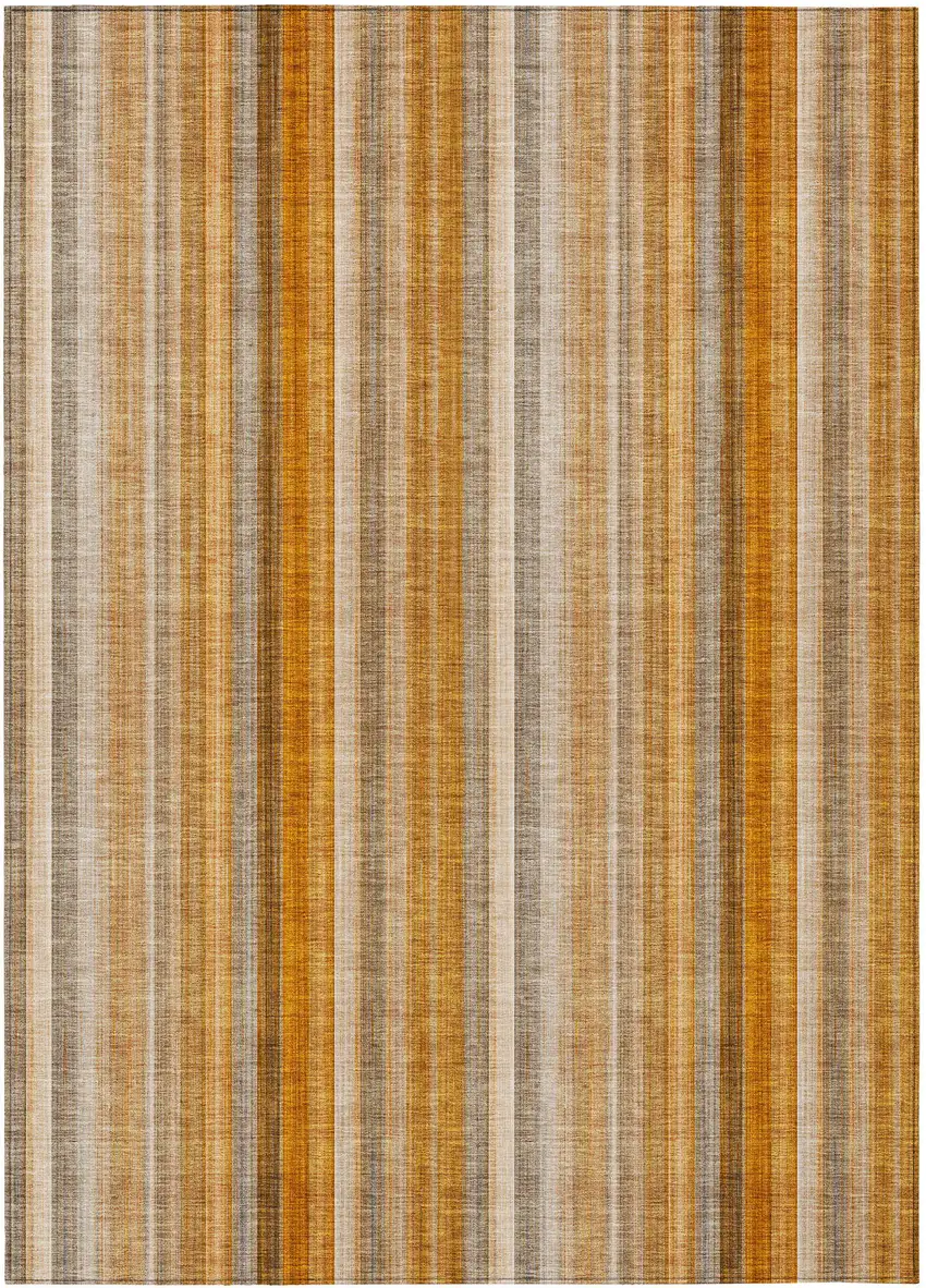 3' X 4' Orange Ivory and Gray Striped Washable Non Skid Indoor Outdoor Area Rug Photo 2