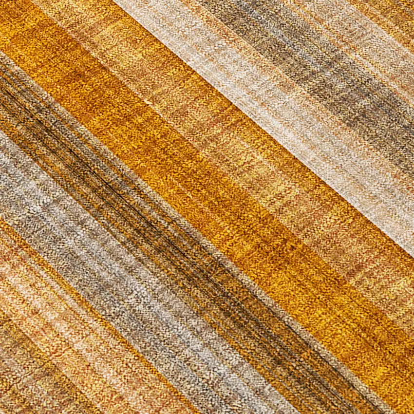 Orange Ivory and Gray Striped Washable Non Skid Indoor Outdoor Area Rug Photo 8