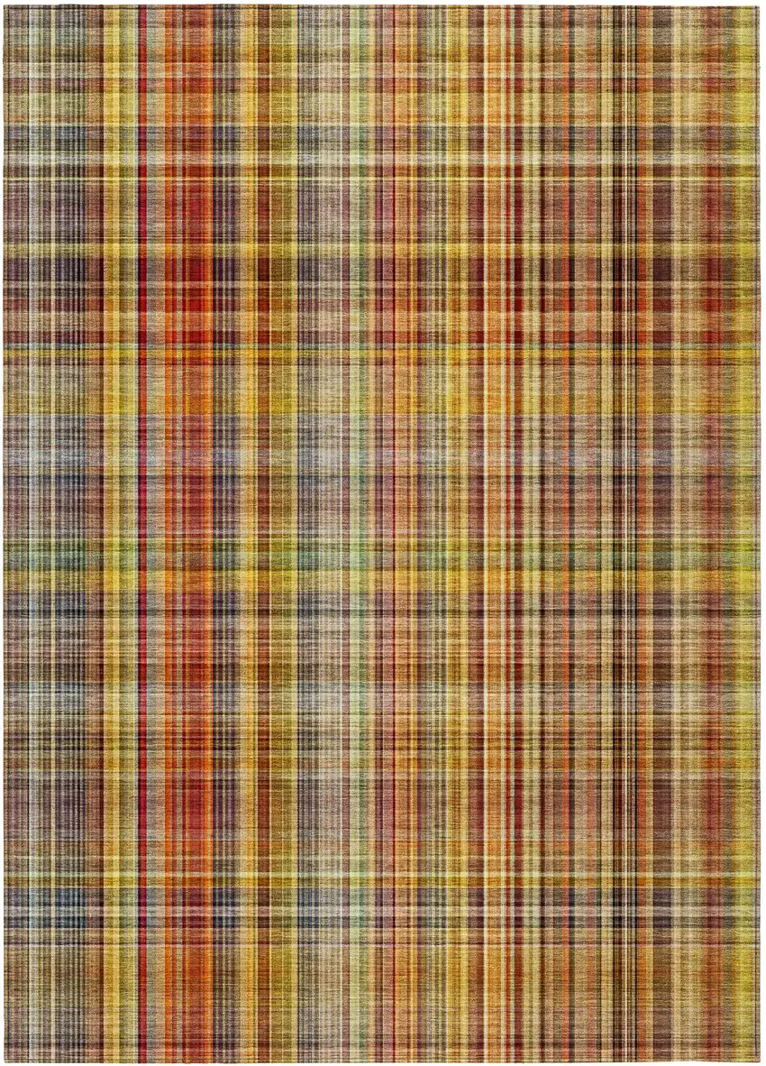 3' X 4' Orange Plaid Washable Non Skid Indoor Outdoor Area Rug Photo 2