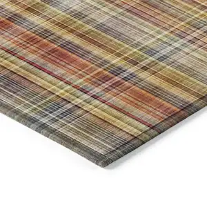 Photo of 3' X 5' Orange Plaid Washable Non Skid Indoor Outdoor Area Rug