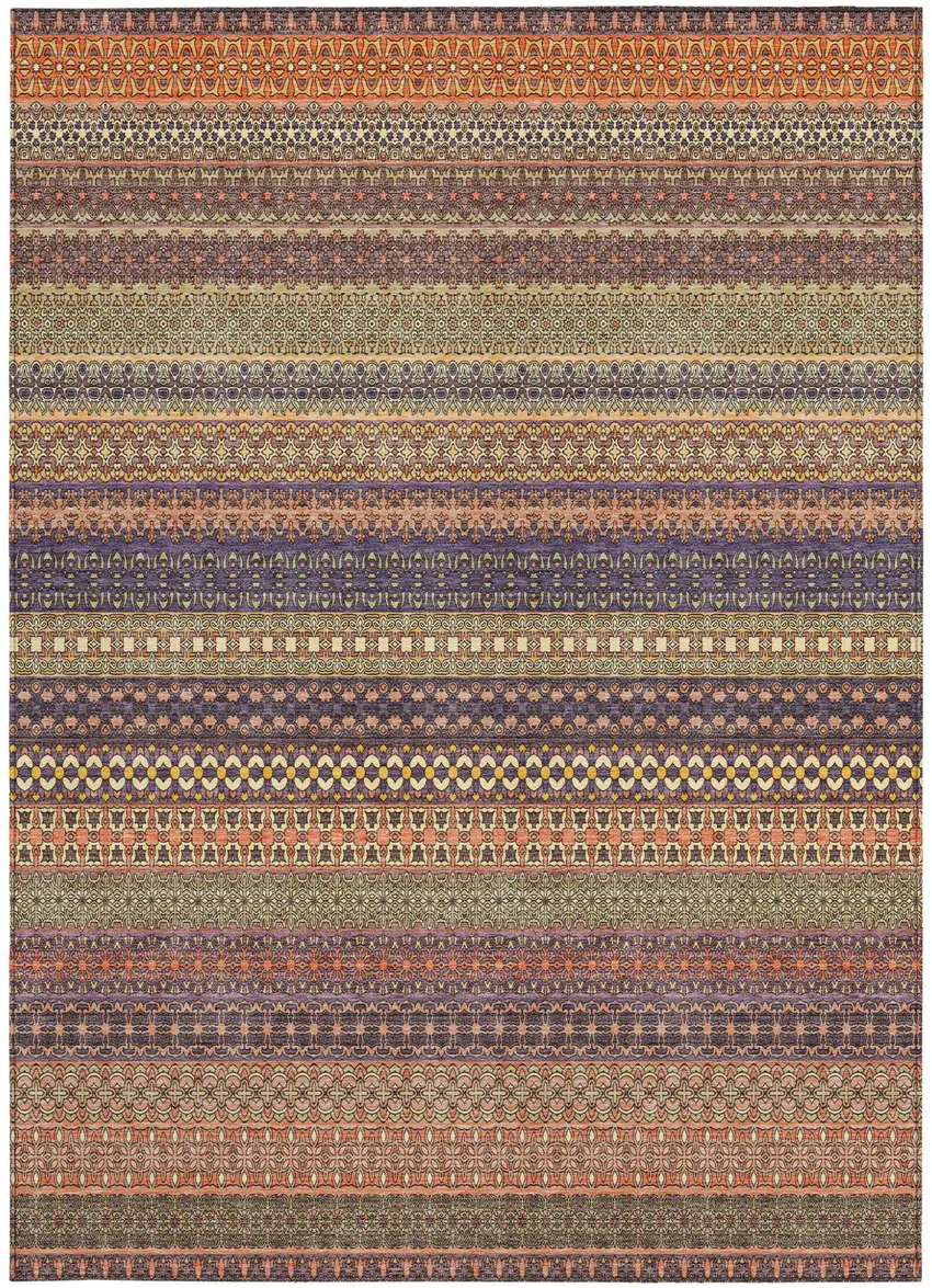 Orange Striped Washable Non Skid Indoor Outdoor Area Rug Photo 4