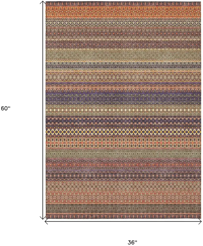 Orange Striped Washable Non Skid Indoor Outdoor Area Rug Photo 3