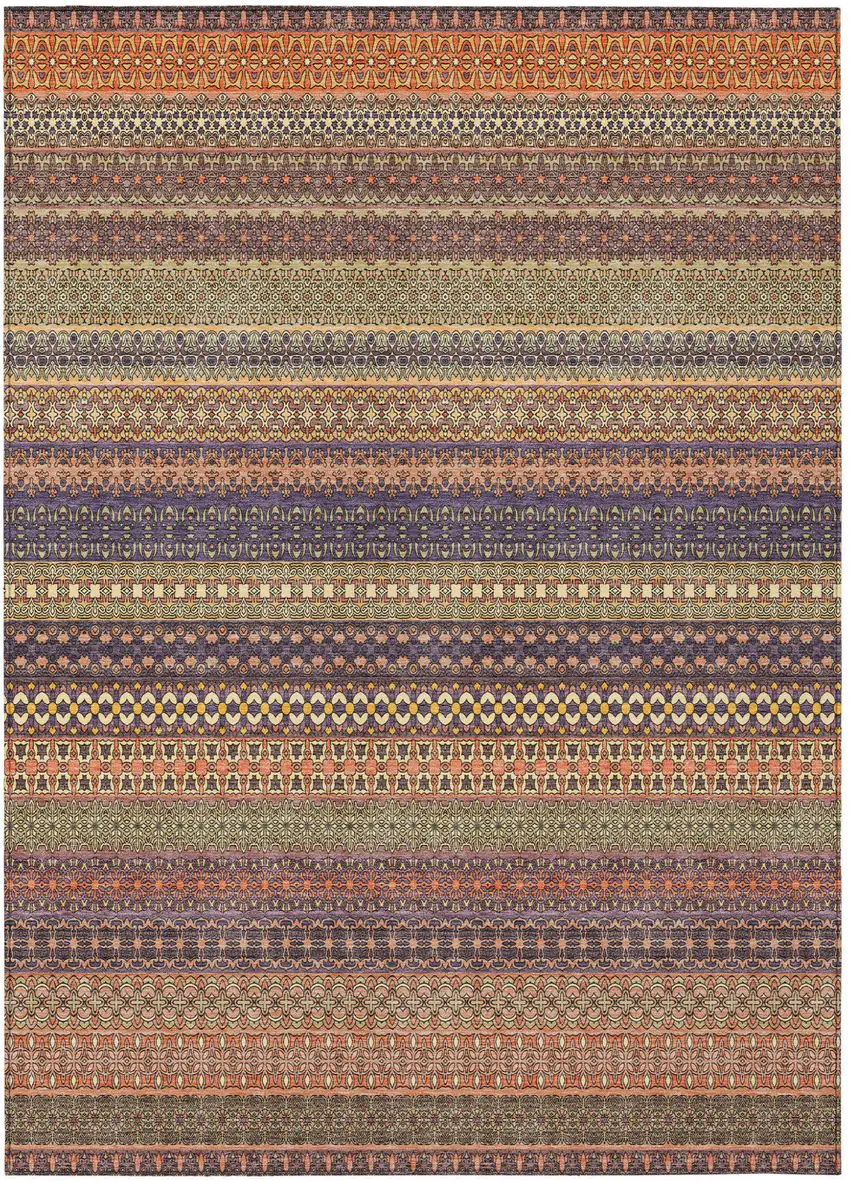 Orange Striped Washable Non Skid Indoor Outdoor Area Rug Photo 2