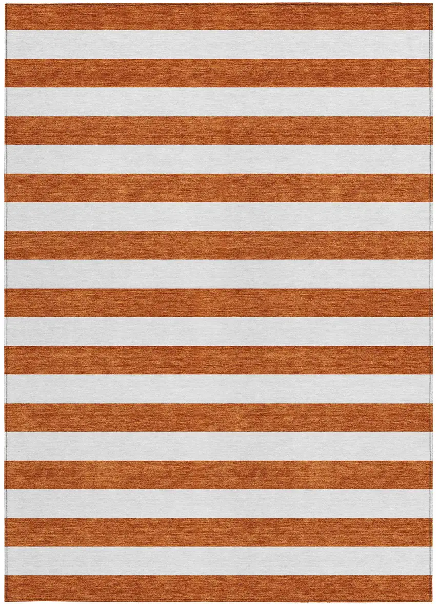 3' X 4' Orange Striped Washable Non Skid Indoor Outdoor Area Rug Photo 5