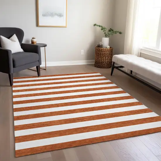 Orange Striped Washable Non Skid Indoor Outdoor Area Rug Photo 9