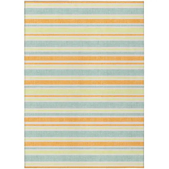 Orange Striped Washable Non Skid Indoor Outdoor Area Rug Photo 1