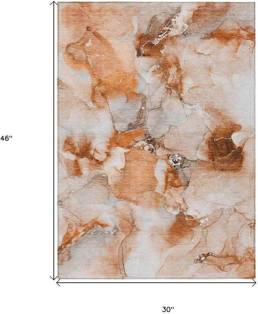 Orange and Ivory Abstract Washable Non Skid Indoor Outdoor Area Rug Photo 3