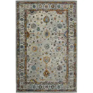 Photo of 3' X 5' Orange and Ivory Floral Power Loom Area Rug