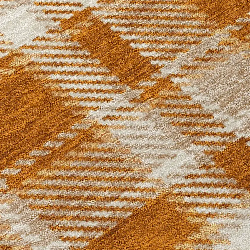 Orange And Ivory Plaid Washable Indoor Outdoor Area Rug Photo 7