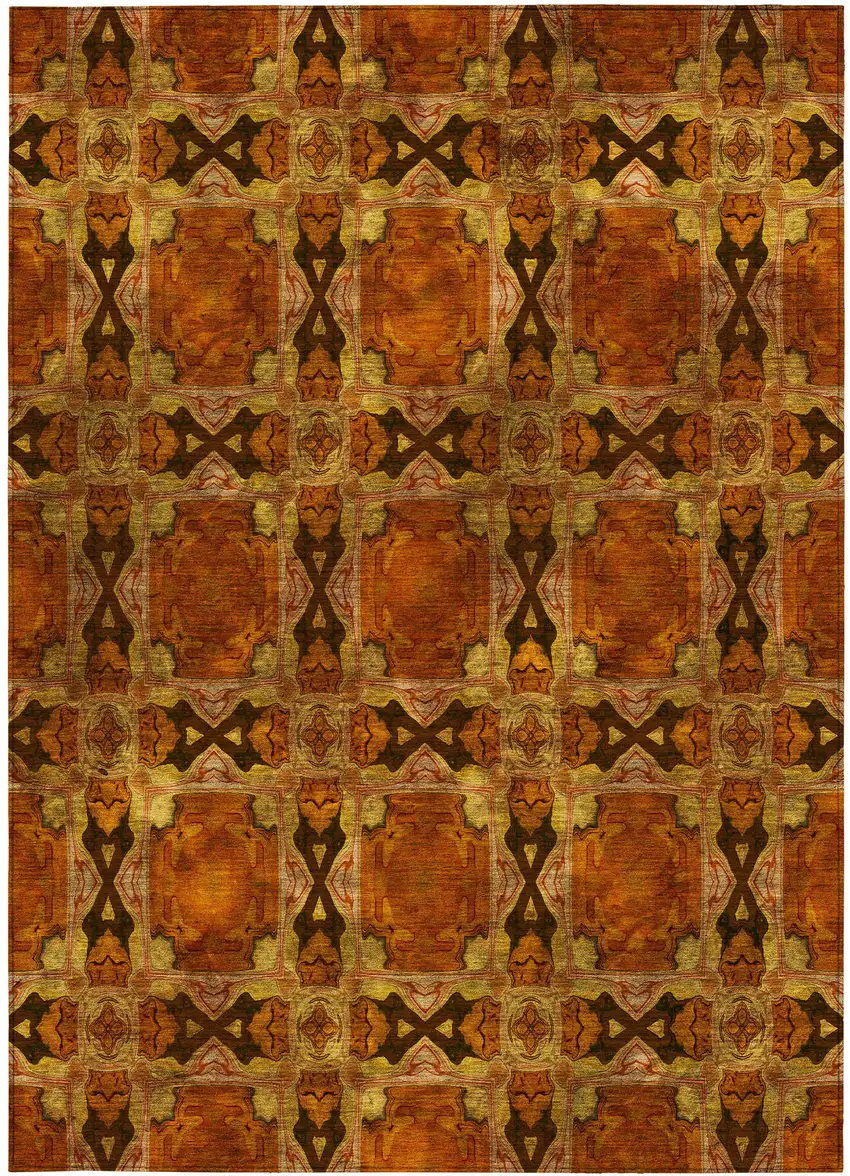 3' X 4' Orange and Rust Floral Medallion Washable Non Skid Indoor Outdoor Area Rug Photo 4
