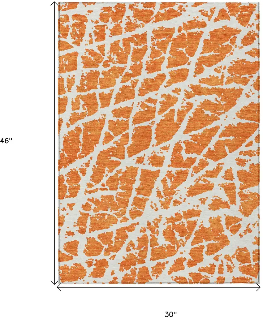 Orange and White Abstract Washable Non Skid Indoor Outdoor Area Rug Photo 3