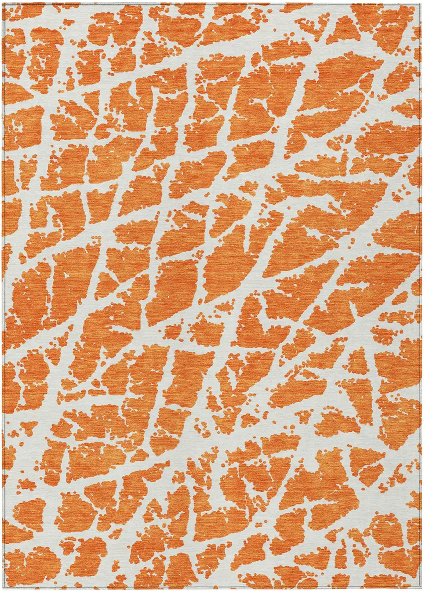 3' X 4' Orange and White Abstract Washable Non Skid Indoor Outdoor Area Rug Photo 2