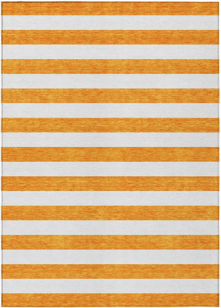3' X 4' Orange and White Striped Washable Non Skid Indoor Outdoor Area Rug Photo 2