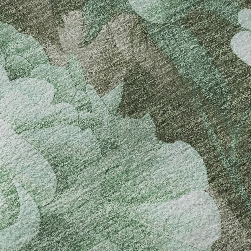 8' X 8' Pale Aqua And Brown Floral Washable Round Rug With UV Protection Photo 8