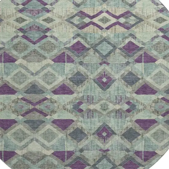 8' X 8' Pale Aqua And Purple Geometric Washable Round Rug With UV Protection Photo 2