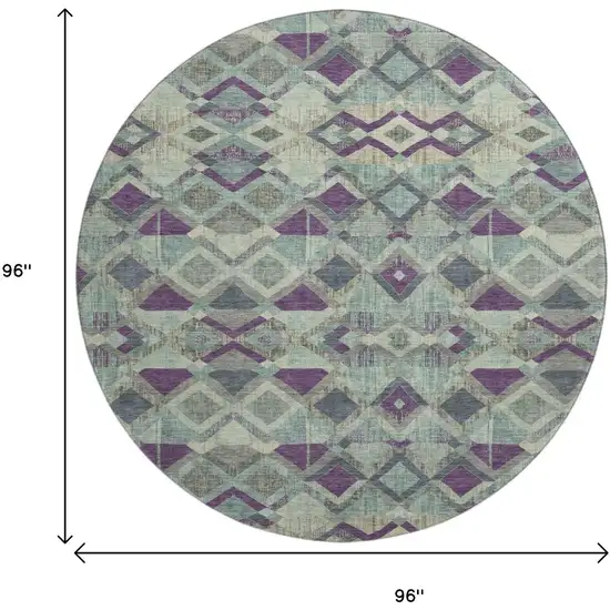 8' X 8' Pale Aqua And Purple Geometric Washable Round Rug With UV Protection Photo 9