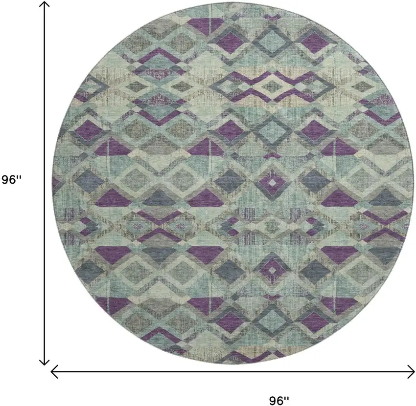 8' X 8' Pale Aqua And Purple Geometric Washable Round Rug With UV Protection Photo 9