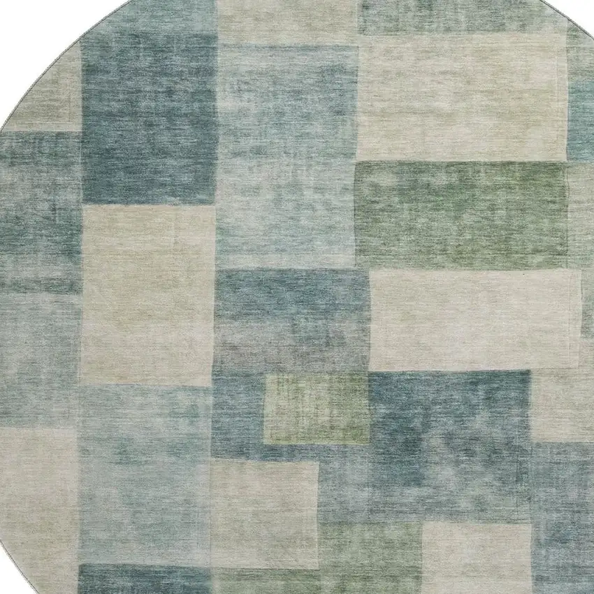 8' X 8' Pale Aqua Blue And Ivory Geometric Washable Round Rug With UV Protection Photo 2