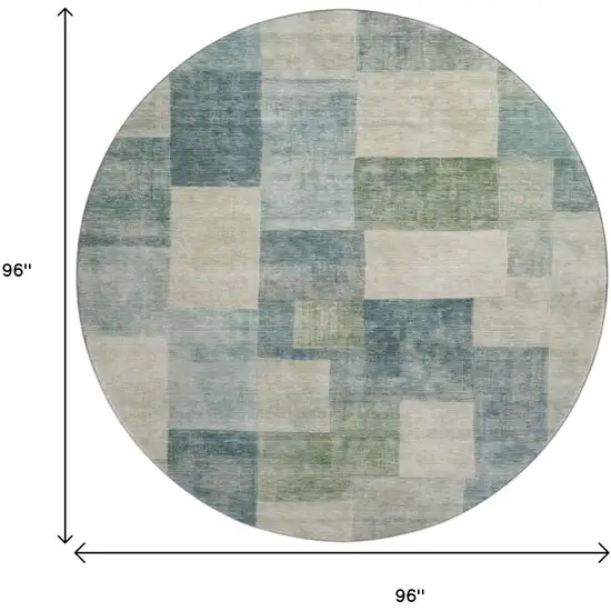 8' X 8' Pale Aqua Blue And Ivory Geometric Washable Round Rug With UV Protection Photo 9