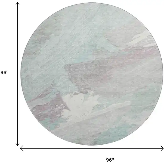 8' X 8' Pale Aqua Gray And Silver Abstract Washable Round Rug With UV Protection Photo 9