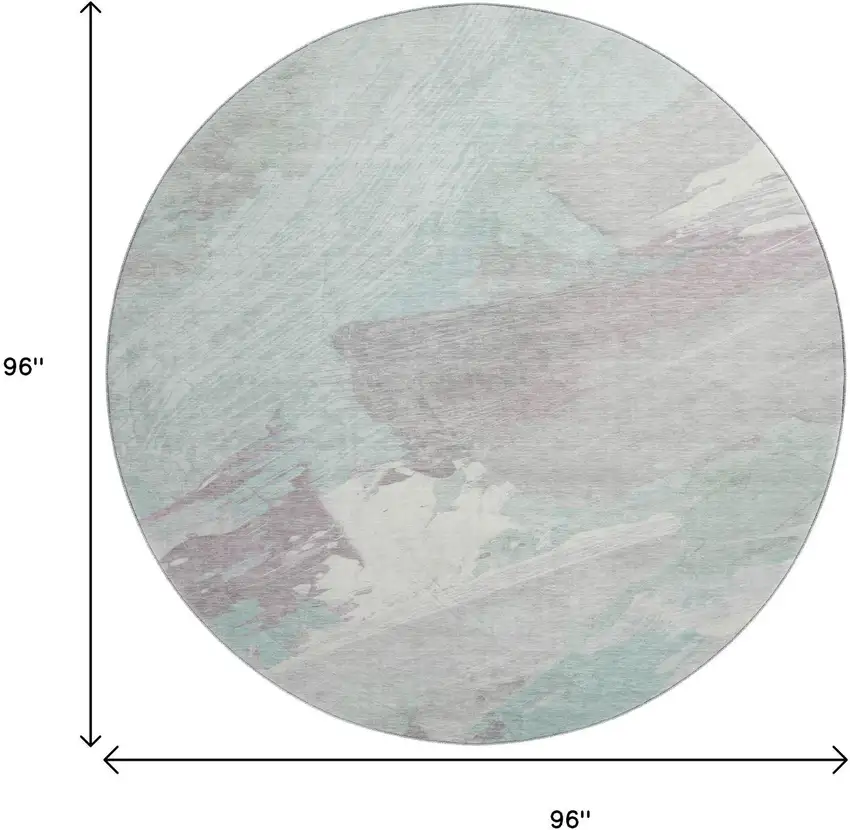 8' X 8' Pale Aqua Gray And Silver Abstract Washable Round Rug With UV Protection Photo 9