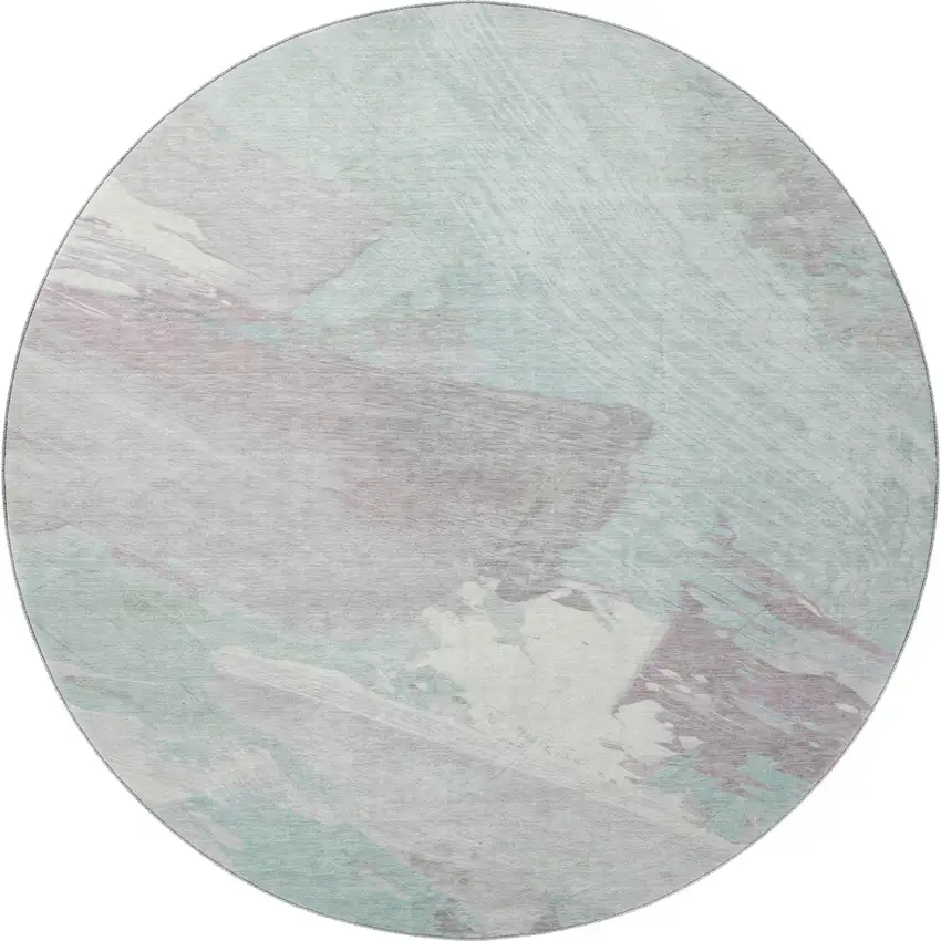 8' X 8' Pale Aqua Gray And Silver Abstract Washable Round Rug With UV Protection Photo 3