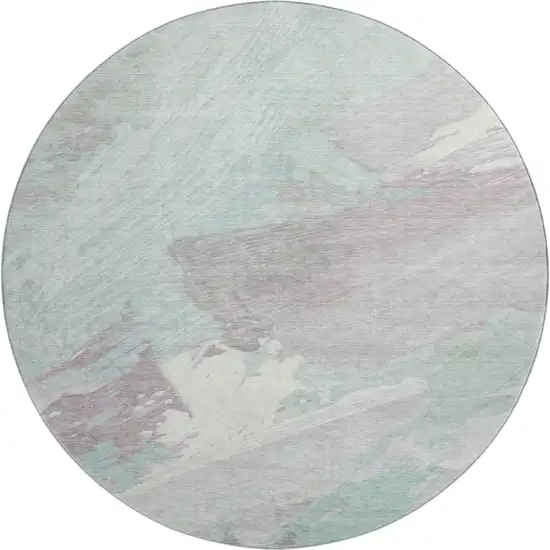 8' X 8' Pale Aqua Gray And Silver Abstract Washable Round Rug With UV Protection Photo 1