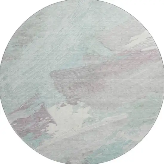 8' X 8' Pale Aqua Gray And Silver Abstract Washable Round Rug With UV Protection Photo 2