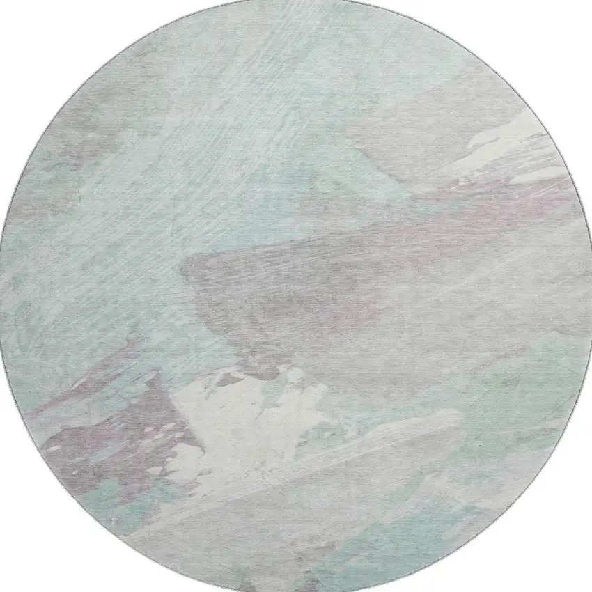 8' X 8' Pale Aqua Gray And Silver Abstract Washable Round Rug With UV Protection Photo 2