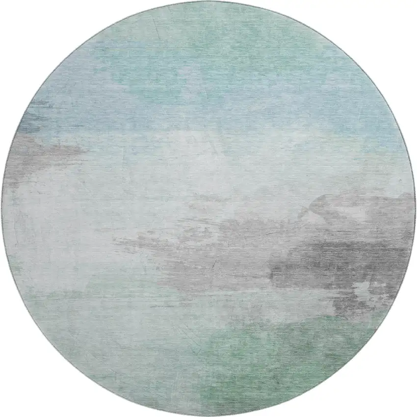 8' X 8' Pale Aqua Gray And Silver Abstract Washable Round Rug With UV Protection Photo 1