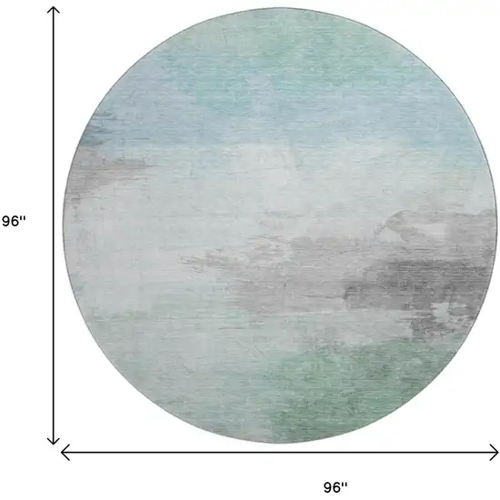8' X 8' Pale Aqua Gray And Silver Abstract Washable Round Rug With UV Protection Photo 9