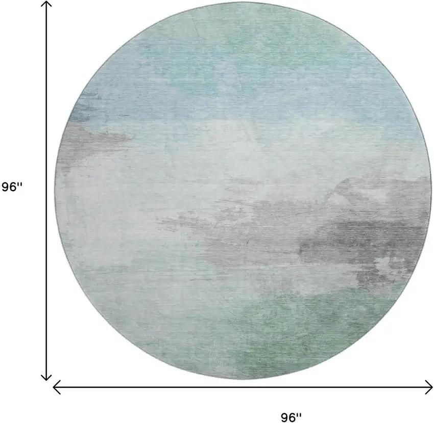 8' X 8' Pale Aqua Gray And Silver Abstract Washable Round Rug With UV Protection Photo 9