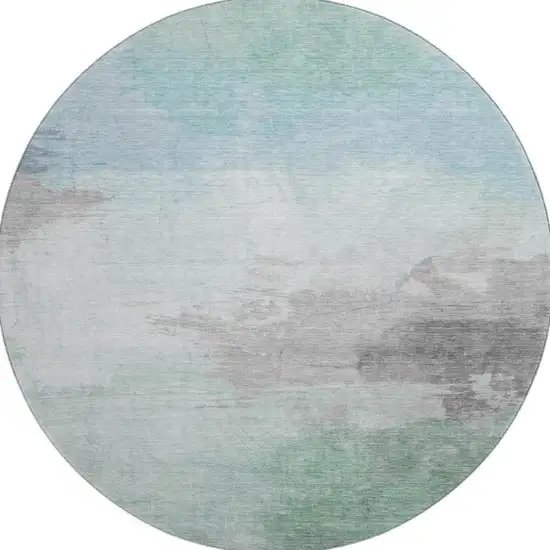 8' X 8' Pale Aqua Gray And Silver Abstract Washable Round Rug With UV Protection Photo 2