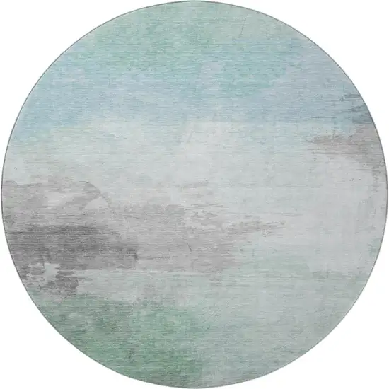8' X 8' Pale Aqua Gray And Silver Abstract Washable Round Rug With UV Protection Photo 3