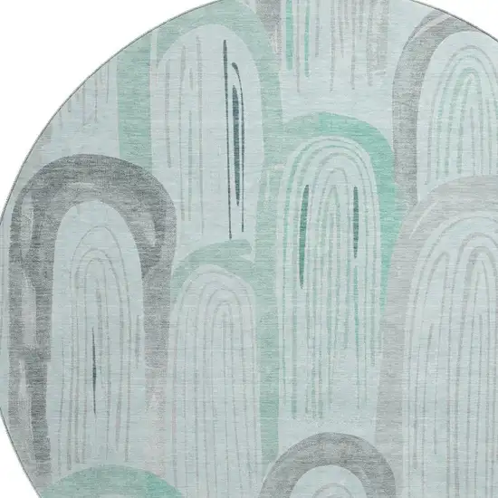 8' X 8' Pale Aqua Gray And Silver Geometric Washable Round Rug With UV Protection Photo 2