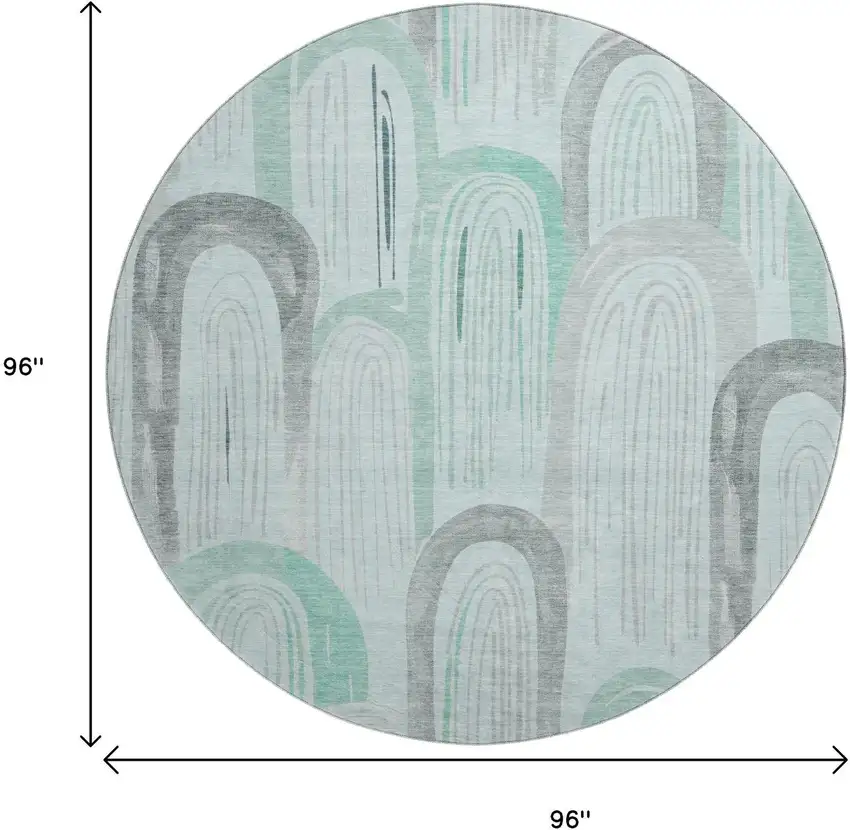 8' X 8' Pale Aqua Gray And Silver Geometric Washable Round Rug With UV Protection Photo 9