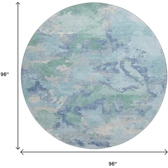 8' X 8' Pale Aqua Ivory And Gray Abstract Washable Round Rug With UV Protection Photo 9