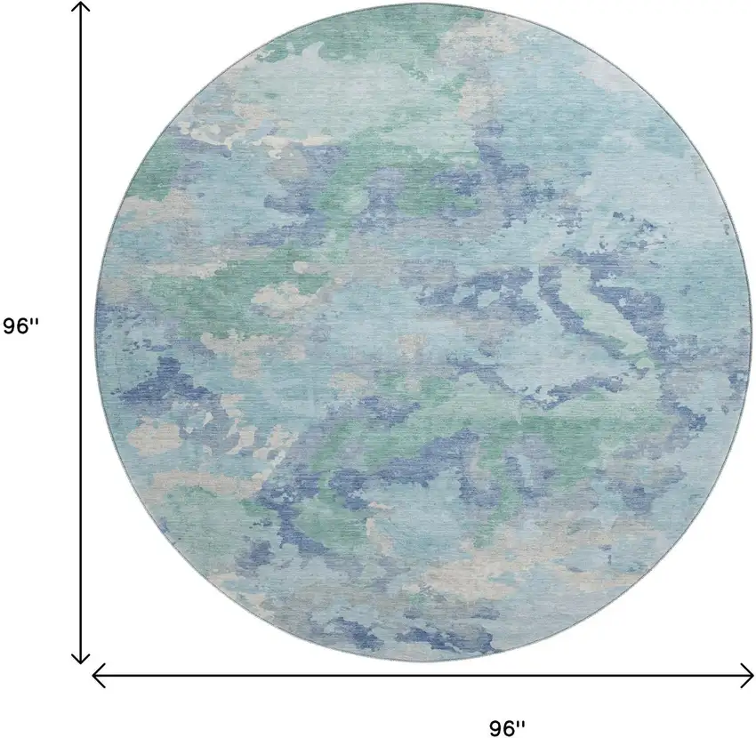 8' X 8' Pale Aqua Ivory And Gray Abstract Washable Round Rug With UV Protection Photo 9